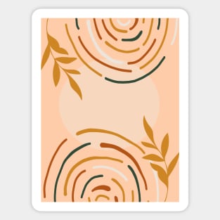 Modern Abstract Circular Lines And Leaves On Peach Sticker